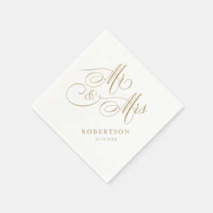 Modern calligraphy timeless gold and white wedding napkin