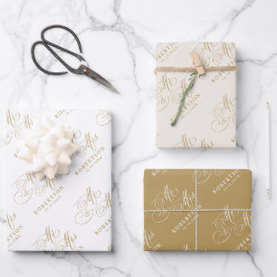 Modern calligraphy timeless gold and white wedding wrapping paper sheet
