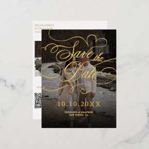 Modern calligraphy timeless gold Save the Date Foil Holiday Postcard