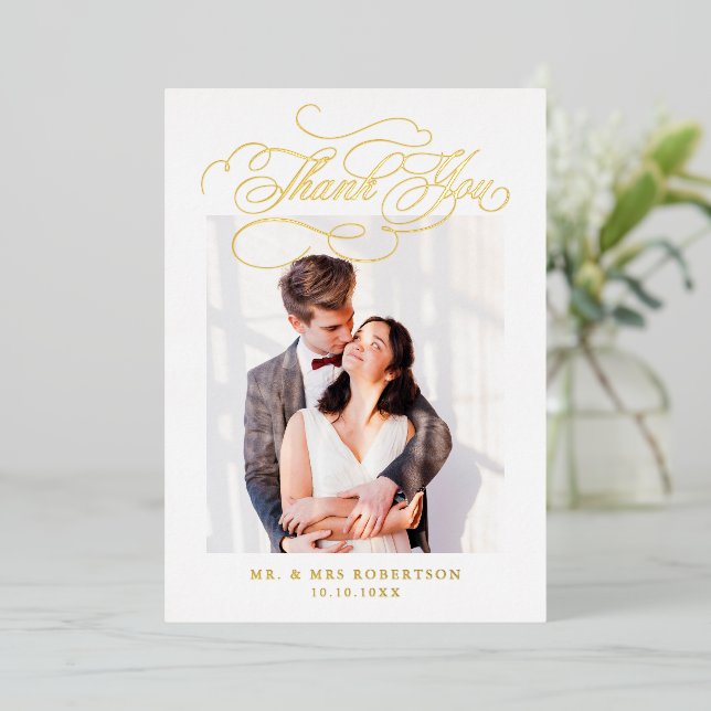Modern calligraphy timeless gold wedding Thank you (Standing Front)