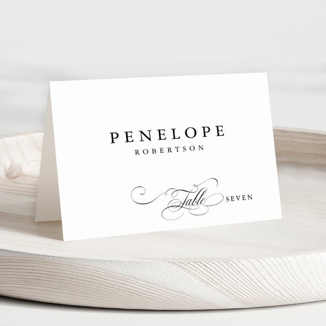 Modern calligraphy timeless Guest Name  Place Card (Modern minimalist black and white calligraphy wedding guest name place card)