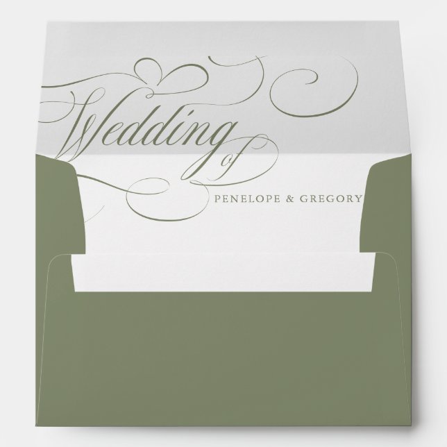 Modern calligraphy timeless Sage Green wedding Envelope (Back (Bottom))