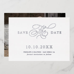 Modern calligraphy timeless Silver Save the Date