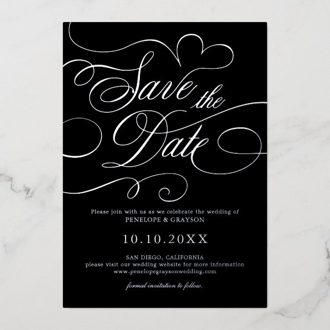 Modern calligraphy timeless Silver Save the Date (Front)