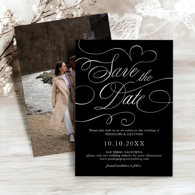 Modern calligraphy timeless Silver Save the Date (Creator Uploaded)