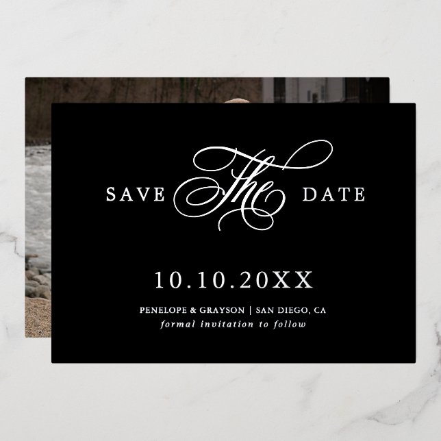 Modern calligraphy timeless Silver Save the Date (Front/Back)