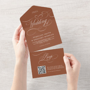 Modern Calligraphy Timeless Terracotta Wedding All In One Invitation