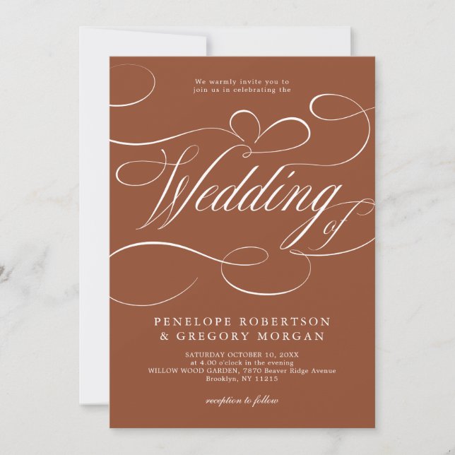 Modern Calligraphy Timeless Terracotta Wedding Invitation (Front)