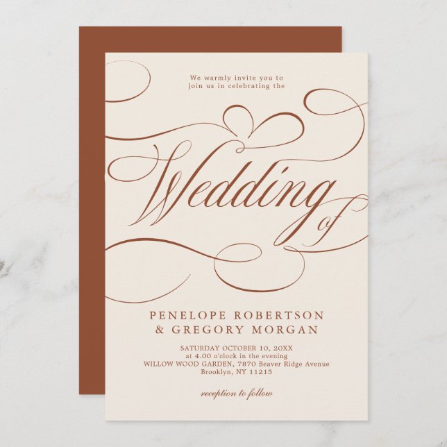 Modern Calligraphy Timeless Terracotta Wedding Invitation (Front/Back)