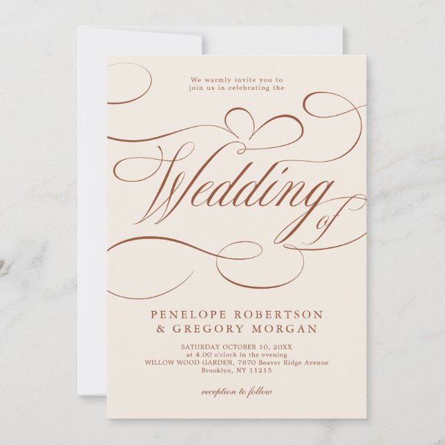 Modern Calligraphy Timeless Terracotta Wedding Invitation (Front)