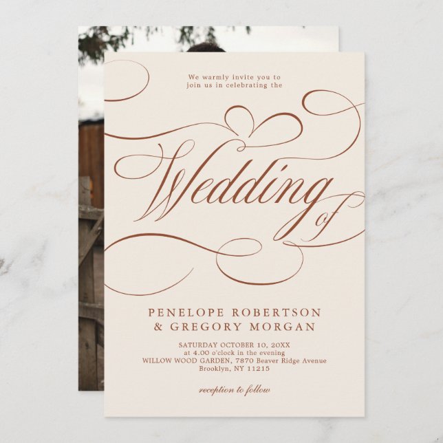 Modern Calligraphy Timeless Terracotta Wedding Invitation (Front/Back)