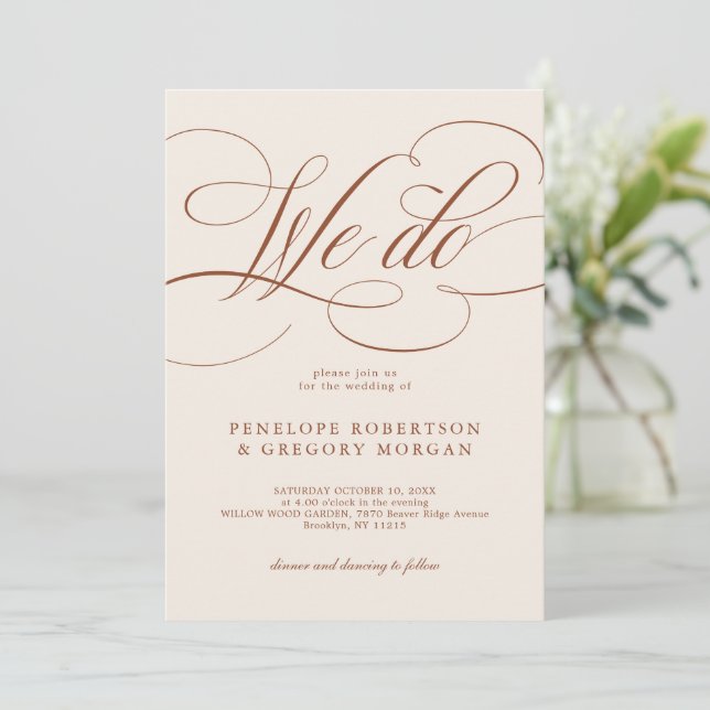 Modern Calligraphy Timeless Terracotta Wedding Invitation (Standing Front)