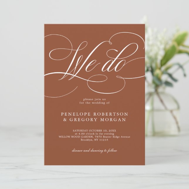 Modern Calligraphy Timeless Terracotta Wedding Invitation (Standing Front)