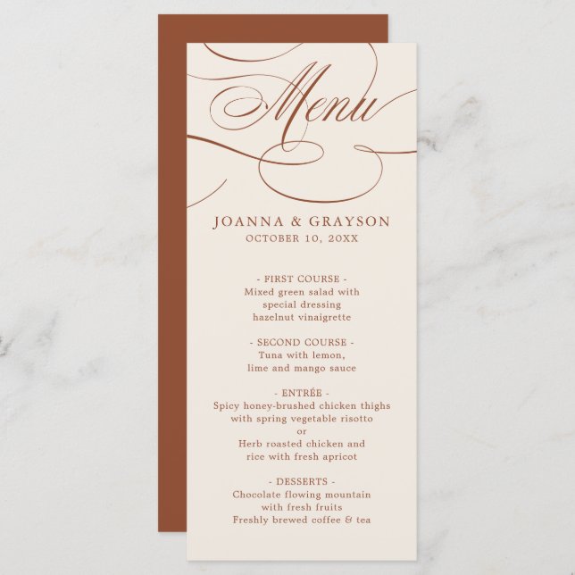 Modern Calligraphy Timeless Terracotta Wedding Menu (Front/Back)