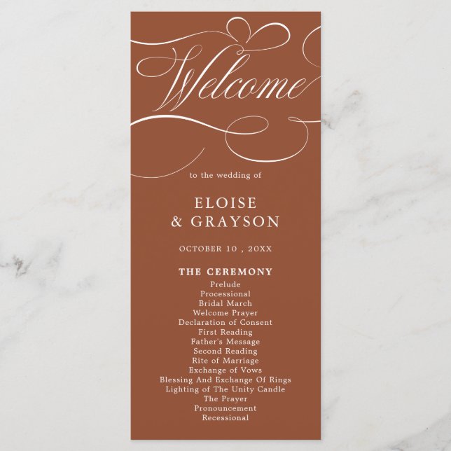 Modern Calligraphy Timeless Terracotta Wedding Programme (Front)