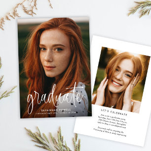 Modern Calligraphy Two Photo Graduation Party Invitation