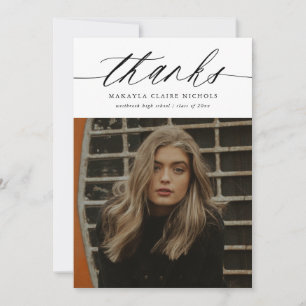 Modern Calligraphy Two Photo Graduation Thank You Card
