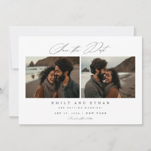 Modern Calligraphy Two Photo QR Code Save The Date