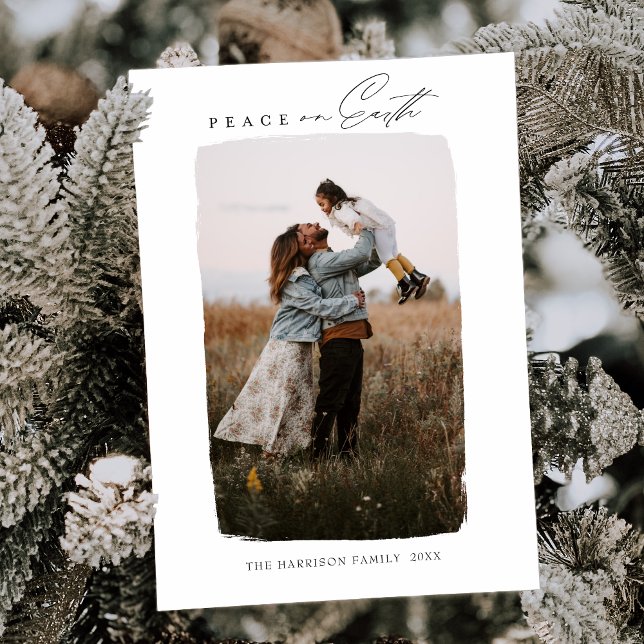 Modern Calligraphy Vertical Peace on Earth Holiday Card (Creator Uploaded)