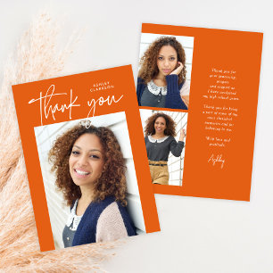 Modern Calligraphy Vertical Two Photo Graduation Thank You Card