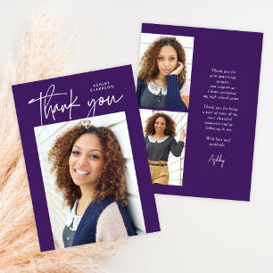 Modern Calligraphy Vertical Two Photo Graduation Thank You Card