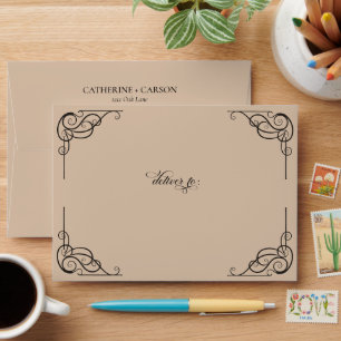 Modern Calligraphy Vintage Beige Wedding Envelope
