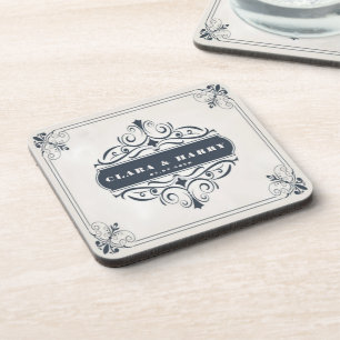 Modern calligraphy vintage floral wedding  coaster