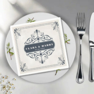 Modern calligraphy vintage floral wedding  napkin