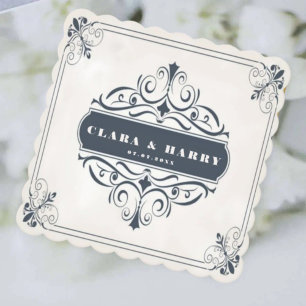 Modern calligraphy vintage floral wedding  paper coaster