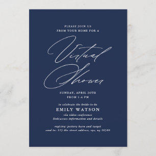 Modern Calligraphy Virtual Bridal Shower Navy Invitation