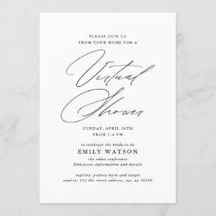 Modern Calligraphy Virtual Bridal Shower White Invitation