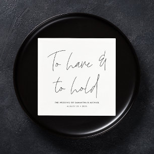 Modern Calligraphy Vows Black White Wedding Napkin