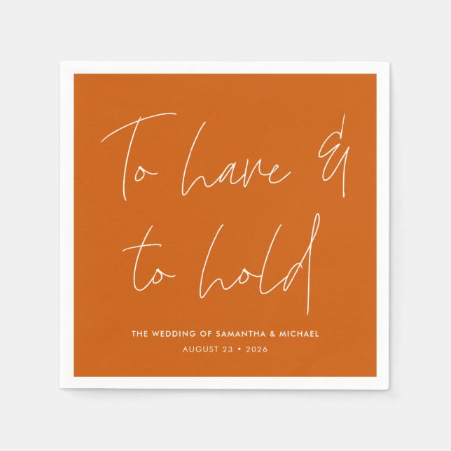 Modern Calligraphy Vows Burnt Orange Wedding Napkin (Front)