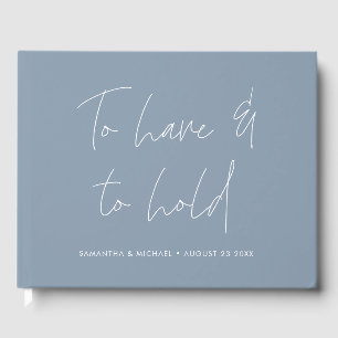 Modern Calligraphy Vows Dusty Blue Wedding Guest Book