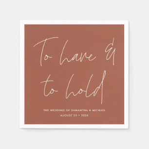 Modern Calligraphy Vows Terracotta Wedding Napkin