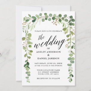 Modern Calligraphy Watercolor Botanical Wedding Invitation