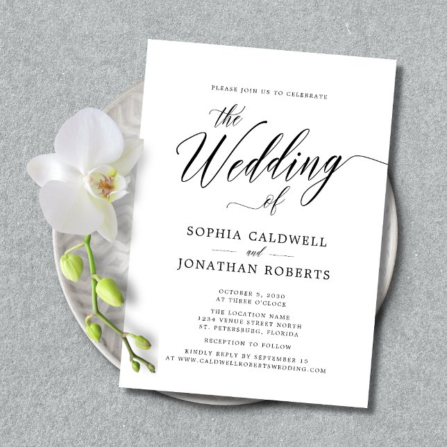 Modern Calligraphy Website RSVP Wedding Invitation (Wedding Invitation-Website RSVP-Calligraphy Elegance-Black and White)