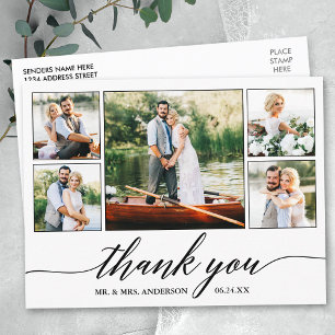 Modern Calligraphy Wedding 5 Photo Thank You Postcard