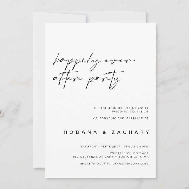 Modern Calligraphy Wedding After Party Photo Invitation (Front)