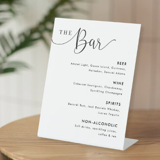 Modern Calligraphy Wedding Bar Menu Pedestal Sign