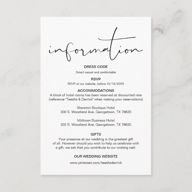 Modern Calligraphy, Wedding Details, Information E Enclosure Card (Front)