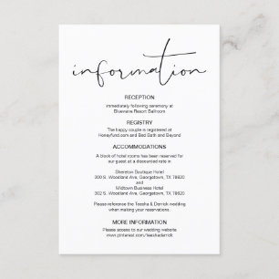 Modern Calligraphy, Wedding Details, Information Enclosure Card