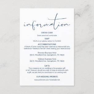 Modern Calligraphy, Wedding Details, Information Enclosure Card