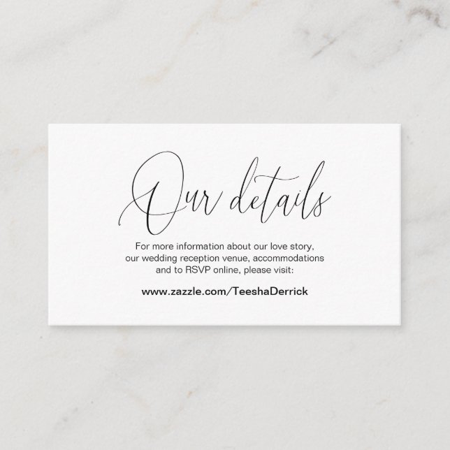 Modern Calligraphy, Wedding Details, Information Enclosure Card (Front)