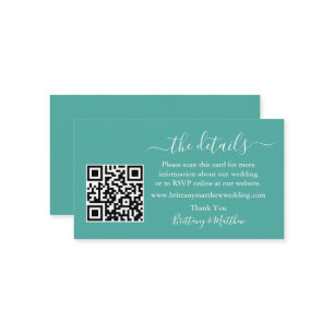 Modern Calligraphy Wedding Details Website QR Teal Enclosure Card