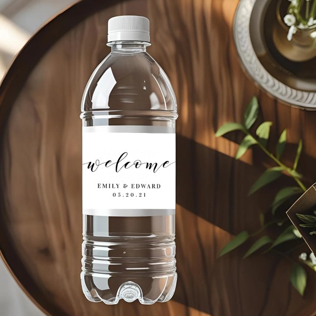 Modern Calligraphy Wedding Favour Welcome Water Bottle Label (Creator Uploaded)