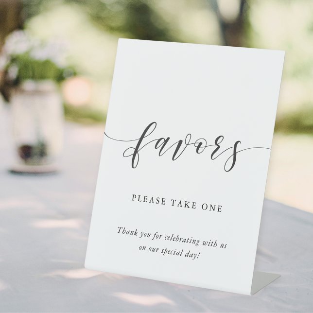 Modern Calligraphy Wedding Favours Table Pedestal Sign (Creator Uploaded)