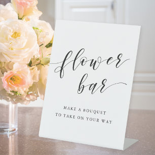 Modern Calligraphy Wedding Flower Bar Pedestal Sign