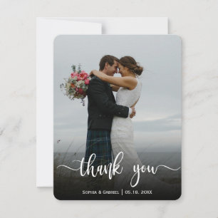Modern Calligraphy Wedding Full Photo Thank You Card