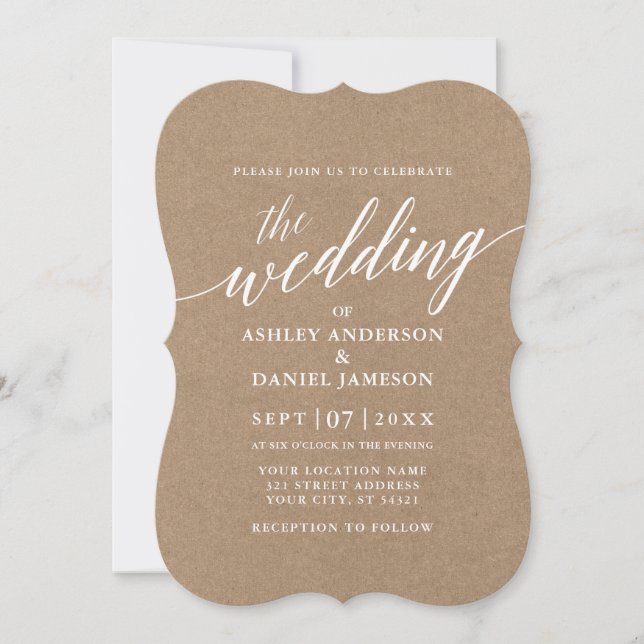 Modern Calligraphy Wedding Kraft Invitation (Front)